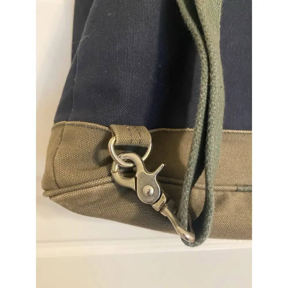 G.H. Bass & Co. VTG Canvas Backpack Rucksack Black Army Green Straps Drawstring